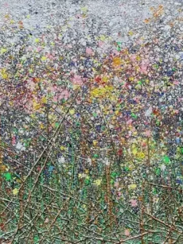 „Holy Ground“ 150 x 150 cm, Acryl, Leuchtpigmente, Interferenzfarben, Black 3.0 auf Leinwand“ „Holy Ground“ 150 x 150 cm, Acryl, Leuchtpigmente, Interferenzfarben, Black 3.0 auf Leinwand“